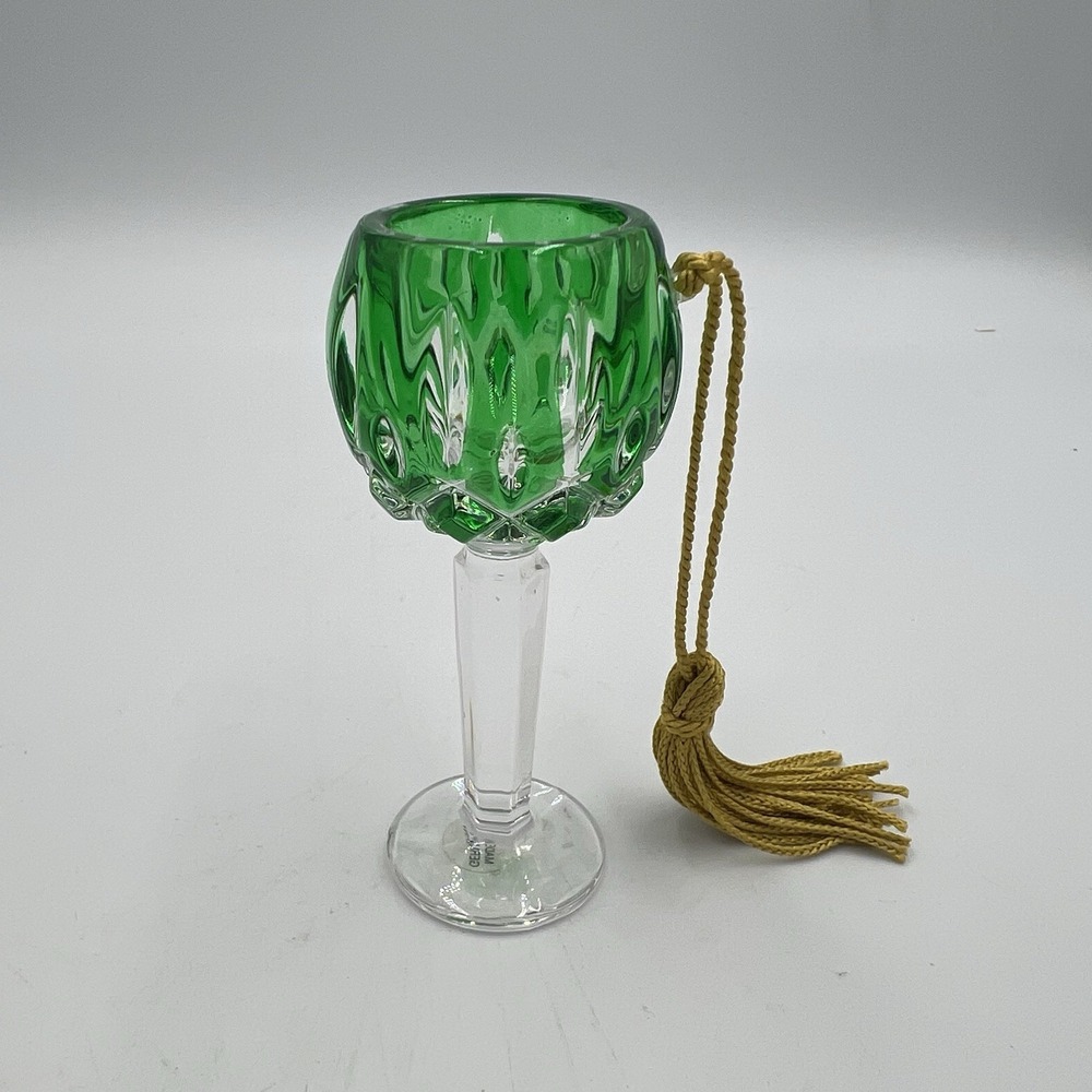 Gorham Germany Crystal Emerald Green Christmas Ornament Wine Glass EUC LADY Anne